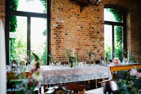 dinner tables at a weddingの写真素材