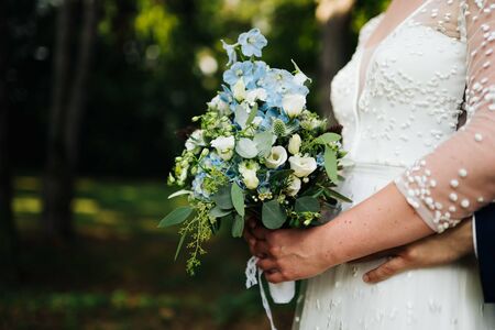 a wedded couple in natureの写真素材