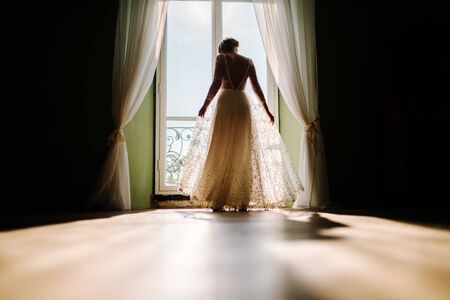 a silhouette of bride dancingの写真素材