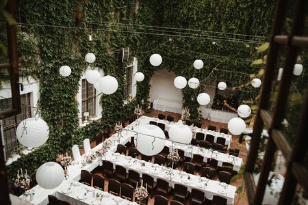 a wedding location with green wallsの写真素材
