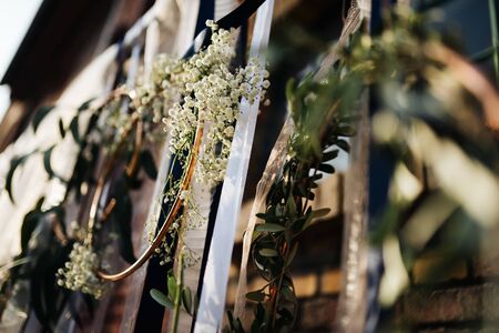 wedding flower arrangement in the gardenの写真素材