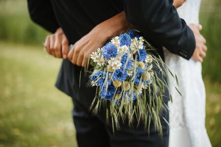 a wedded couple in natureの写真素材
