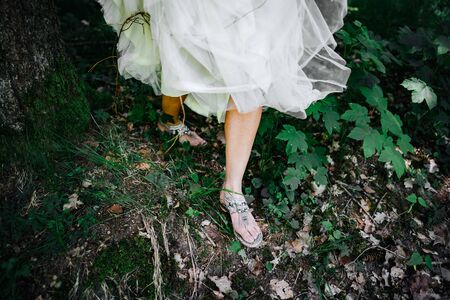 a bride walking in the wildの写真素材