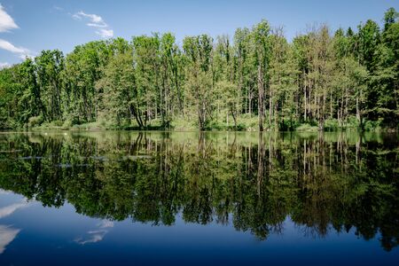a landscape of a big lakeの写真素材