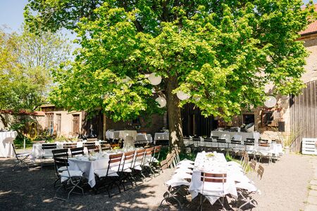 an outdoor green wedding locationの写真素材