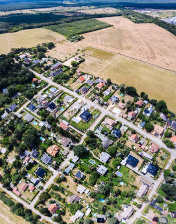 Aerial view of country houses in a European villageの写真素材