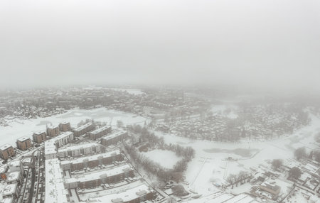 aerial view on winter snow landscape in Berlinの写真素材