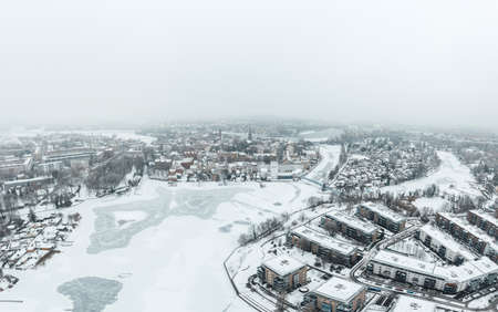aerial view on winter snow landscape in Berlinの写真素材