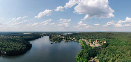 aerial photo of the Flakensee at Woltersdorf and Erkner in Brandenburgの写真素材