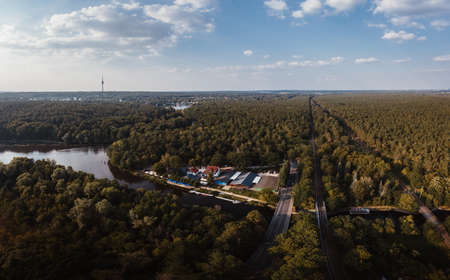 aerial panorama view on the Griebnitzsee on a summer dayの写真素材