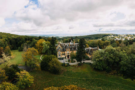 aerial panorama photo on Koenigstein Taunus in Hessen, Frankfurtの写真素材