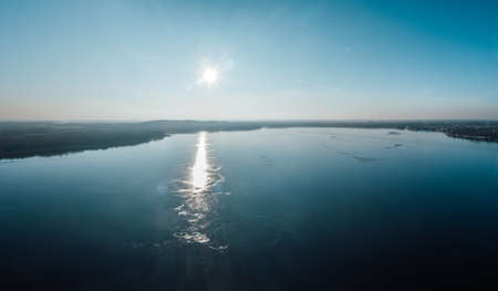 beautiful sunny winter day on the frozen Berlin Muggelseeの写真素材
