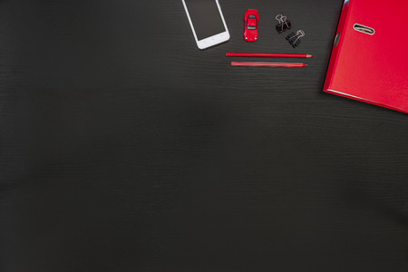 Black and white office desk business backgroundの写真素材