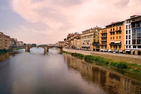 Arno River with bridge in Florence, Italyのeditorial素材