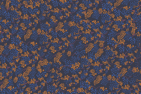 Cute tiny flowers on deep blue seamless pattern backgroundの写真素材