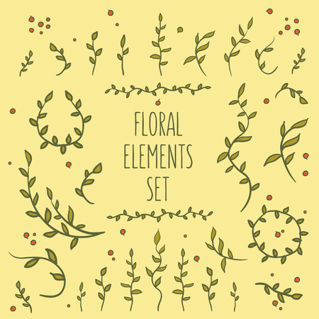 set of hand-drawn vintage floral elementsのイラスト素材