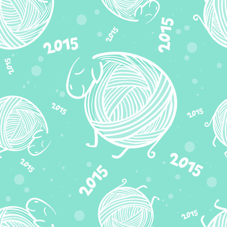 seamless pattern with funny knitting christmas sheep and snowflakesのイラスト素材