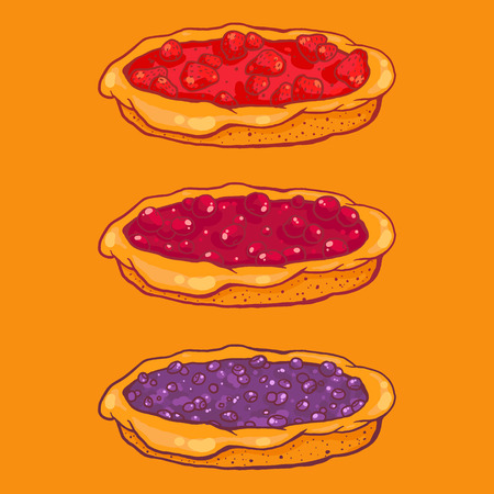 Vector set of berry pies - strawberry, cherry, blueberryのイラスト素材