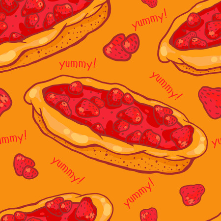 Colorful seamless pattern with tasty strawberry pieのイラスト素材