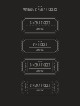 Set of vintage paper cinema tickets. Vector illustration.のイラスト素材