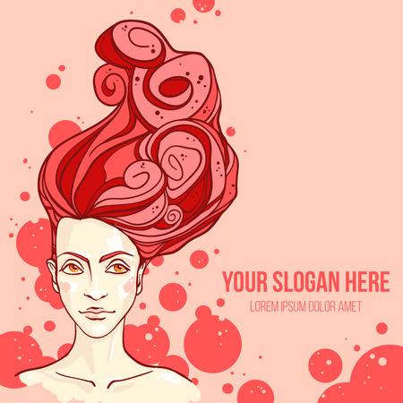 Female hand-drawn head with curvy hair. Vector illustrationのイラスト素材