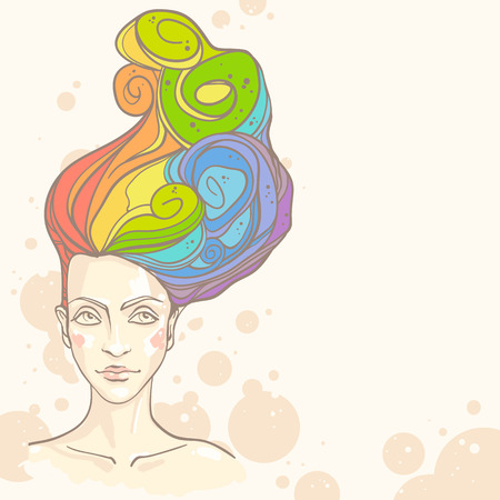 Concept of women head with rainbow hair. Vector illustrationのイラスト素材