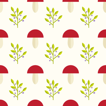 Cute and simple mushrooms and berries background. Seamless pattern.のイラスト素材