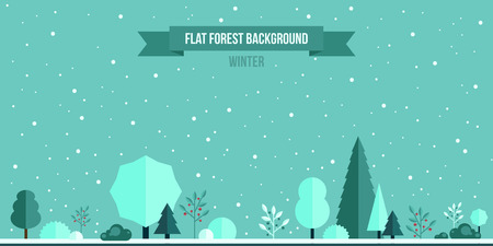 Winter forest flat background. Simple and cute landscape for your designのイラスト素材