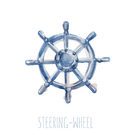 Vector illustration of vintage wooden steering-wheel. Watercolorのイラスト素材