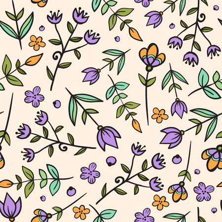 Seamless pattern of hand -drawn floral elements. Textile printのイラスト素材