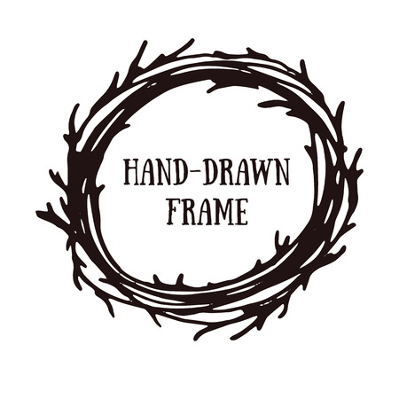 Hand-drawn floral wreath. Handsketched element for your designのイラスト素材