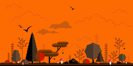 Halloween forest flat background. Simple and cute landscape for your designのイラスト素材