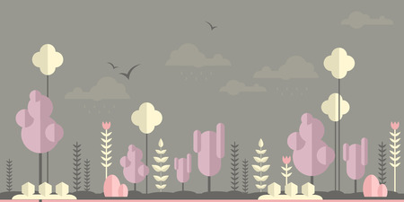Cute forest flat background. Simple and cute landscape for your designのイラスト素材