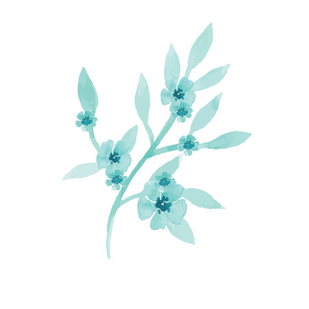 Cute hand-drawn watercolor branch with blossomsのイラスト素材