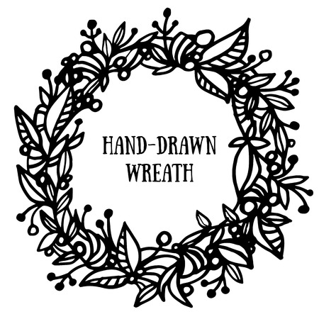Hand-sketched floral wreath. Great for invitations, greetings, save the date cardsのイラスト素材