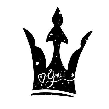 Hand-drawn crown with lettering quote - Love you. Vector design elementのイラスト素材