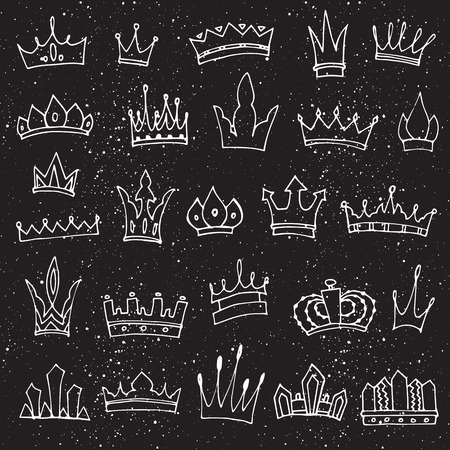Hand-drawn crowns collection. Ink sketch. Vector design elements.のイラスト素材