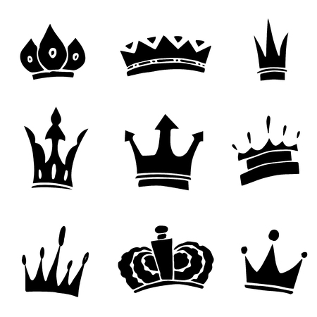 Hand-drawn crowns collection. Ink sketch.のイラスト素材