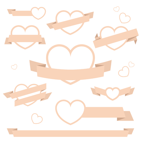 Vector set of flat valentine's day banners and badges. Great for web design, invitations, greeting cards.のイラスト素材