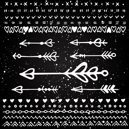 Set of hand sketched isolated arrows and borders. Vector decorative elements. Valentine's day decoration.のイラスト素材
