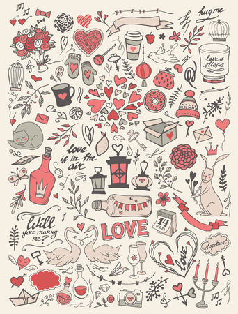 Valentine's Day hand sketched doodle setのイラスト素材