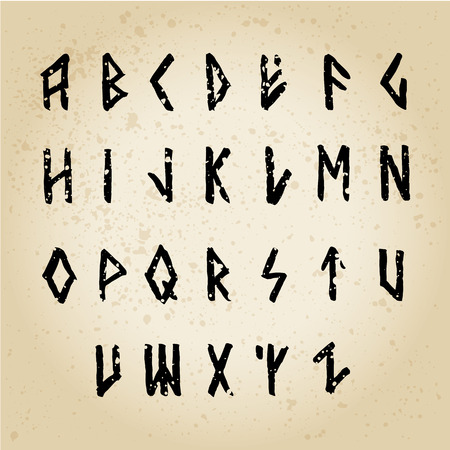 Modern vector runic style hand drawn alphabet. ABC paintad letters. Ink lettering.のイラスト素材