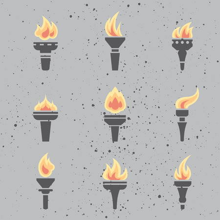 Set of modern flat design icons of burned torch. Flame, fire icon vector collection.のイラスト素材