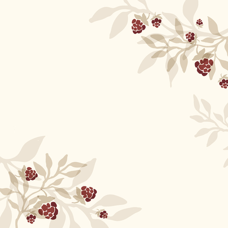 Hand drawn invitation template with cloudberry branches. Raspberry branch. Rustic background.のイラスト素材
