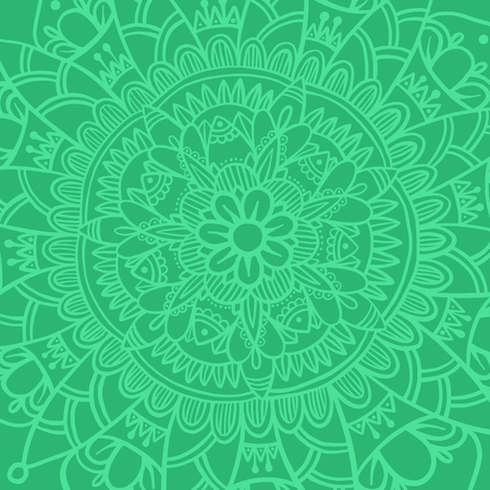 Hand drawn flower mandala, decorative round ornament. Henna design, mehndi element. Yoga background for meditation poster. Oriental floral vector. Anti-stress therapy pattern.のイラスト素材
