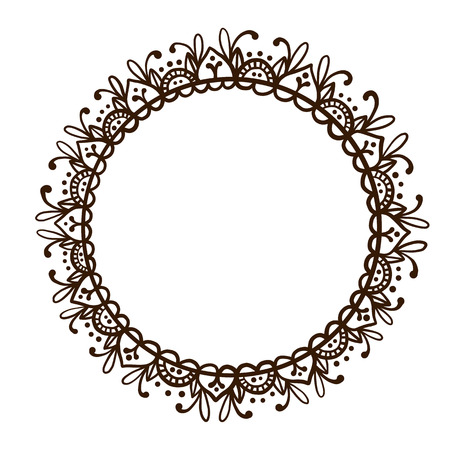 Beautiful Indian floral ornament. Mehndi style decorative round frame. Ornate mandala. Plate design. Traditional indian ethnic decorのイラスト素材