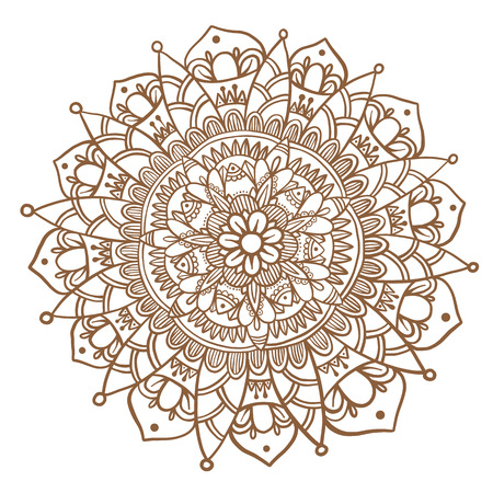 Hand drawn flower mandala, decorative round ornament. Henna design, mehndi element. Yoga logo, background for meditation poster. Oriental floral vector. Anti-stress therapy pattern.のイラスト素材