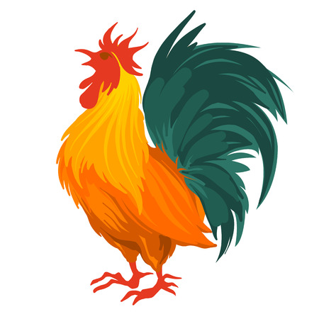 colorful illustration of the red rooster. Fire rooster - symbol of the Chinese New Year. Fire bird. Silhouette of red cock, design element for new year greetings, cards, web design.のイラスト素材