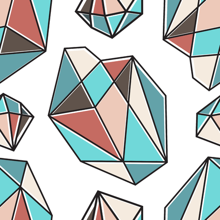 Abstract modern geometric seamless pattern with colorful diamond shapes, crystals, gems. Sacred geometry trendy hipster vector texture. Wrapping paper, wallpaper, web page background, surface texture, fabric print.のイラスト素材