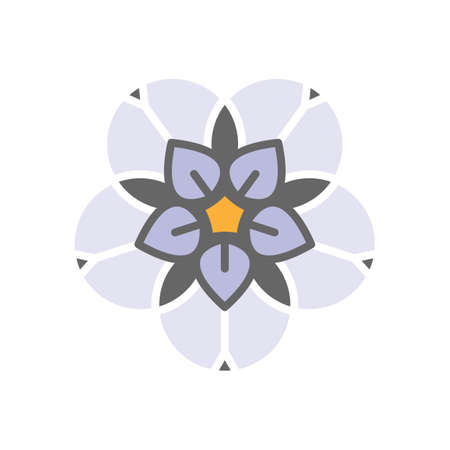 Forget-me-not stylized flower logo. Floral composition, vector abstract beauty linear style flower logotype template. Glass painting, leaded pane, stained-glass window. yoga studio.のイラスト素材